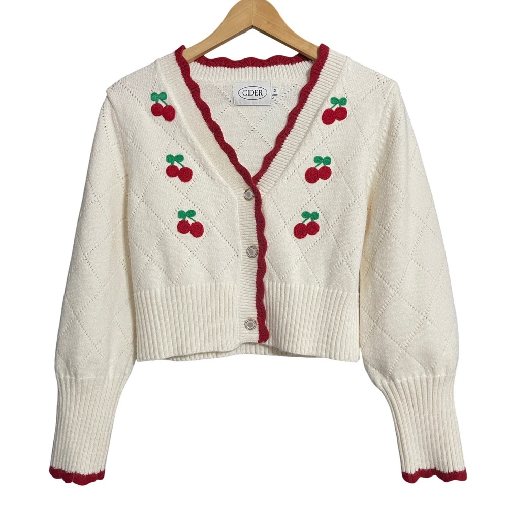 Cider Cherry Cardigan Sweater Red Lace Vintage Style 50s Women's Medium